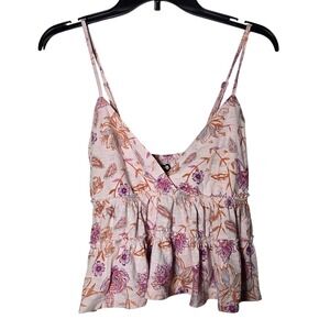 SO Juniors Pink Floral Tiered Ruffle Tank Top Large Boho Cottage Summer Festival